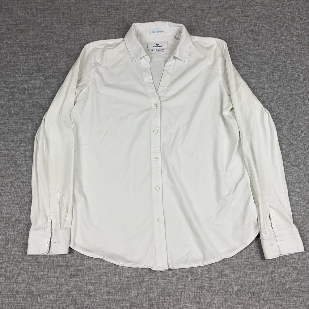 Buttercloth Shirt Womens Medium White Regular Fit Icy Cotton Stretch Long Sleeve